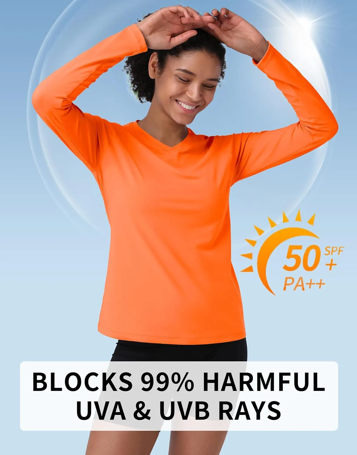 Pioneer Camp Women's UV Sun Protection SPF Shirt V Neck UPF 50  Long Sleeve Workout Tops Quick Dry Rash Guard Hiking Running
