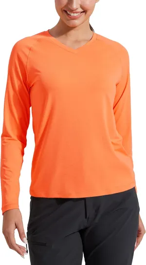 Pioneer Camp Women's UV Sun Protection SPF Shirt V Neck UPF 50  Long Sleeve Workout Tops Quick Dry Rash Guard Hiking Running