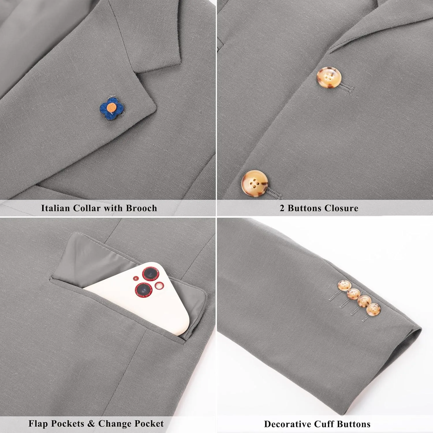 PJ PAUL JONES Men's Sport Coats and Blazers Linen Cotton Blazer Regular Fit 2 Buttons Suit Jacket with Removable Brooch