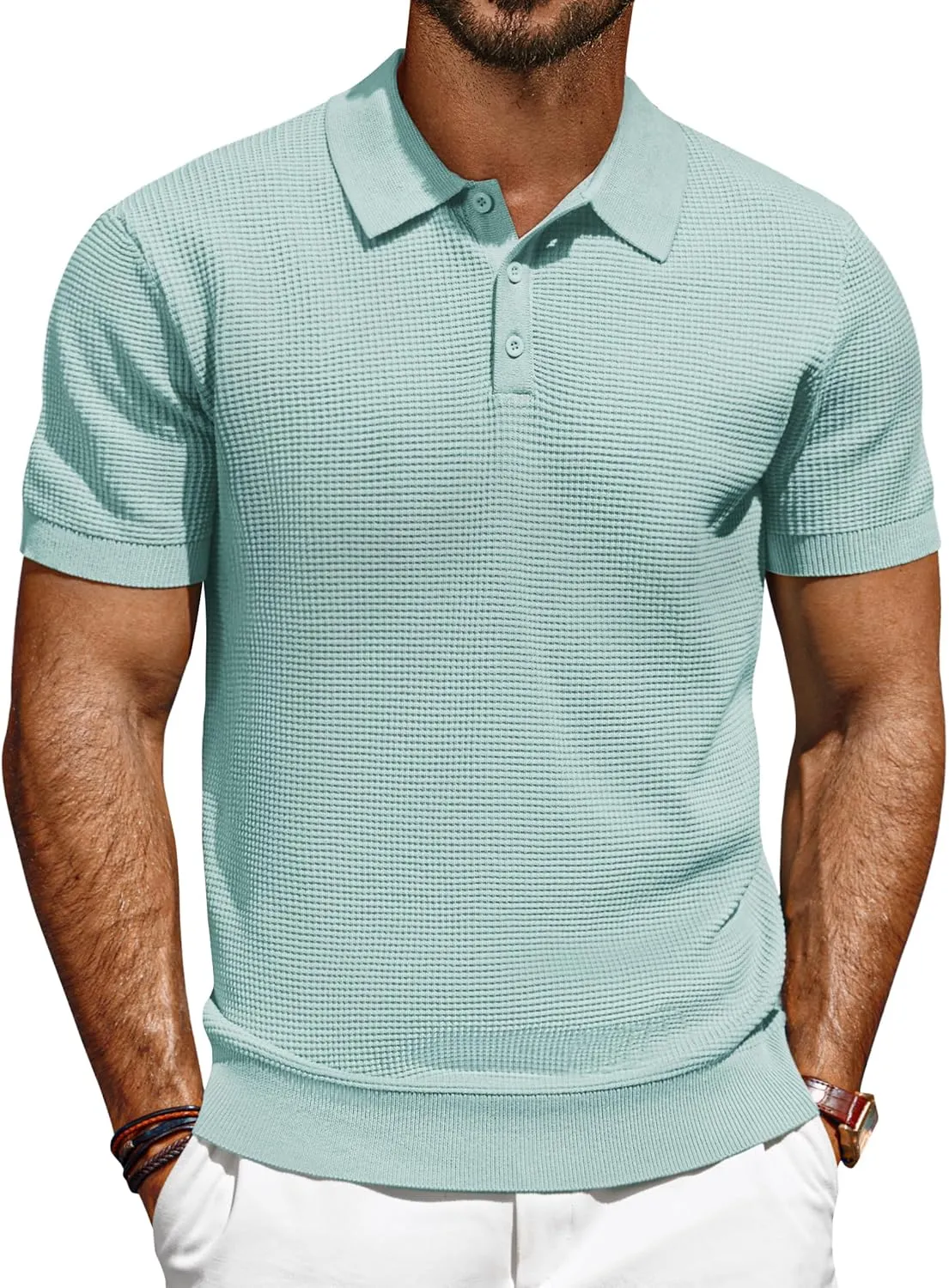 PJ PAUL JONES Polo Shirts for Men Short Sleeve Casual Knit Waffle Texture Polo Golf Shirt