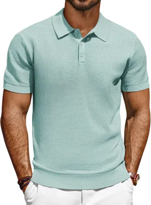PJ PAUL JONES Polo Shirts for Men Short Sleeve Casual Knit Waffle Texture Polo Golf Shirt