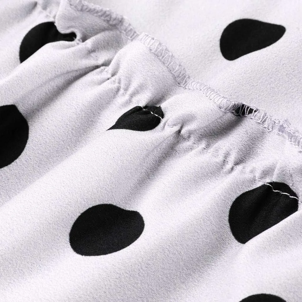 Polka Dot Print Long Skirt for Women Summer Elastic High Waist Ruffle Swing Beach Skirts Loose Casual Skirt (White, XXXXXL)