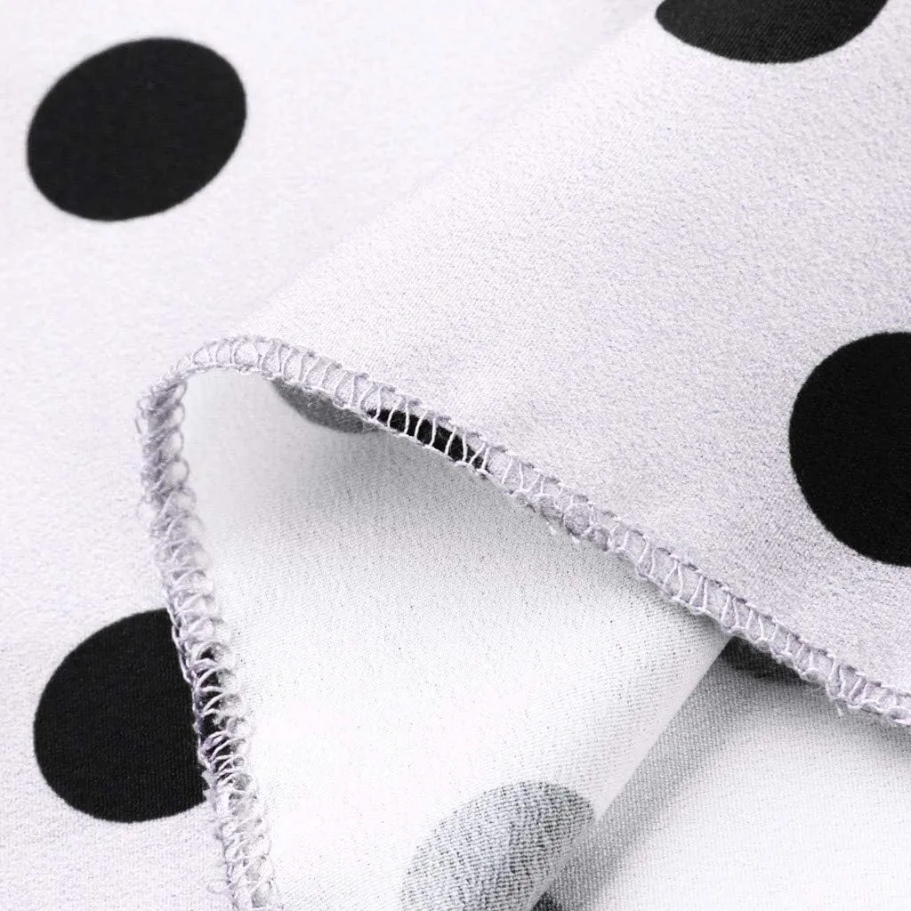 Polka Dot Print Long Skirt for Women Summer Elastic High Waist Ruffle Swing Beach Skirts Loose Casual Skirt (White, XXXXXL)