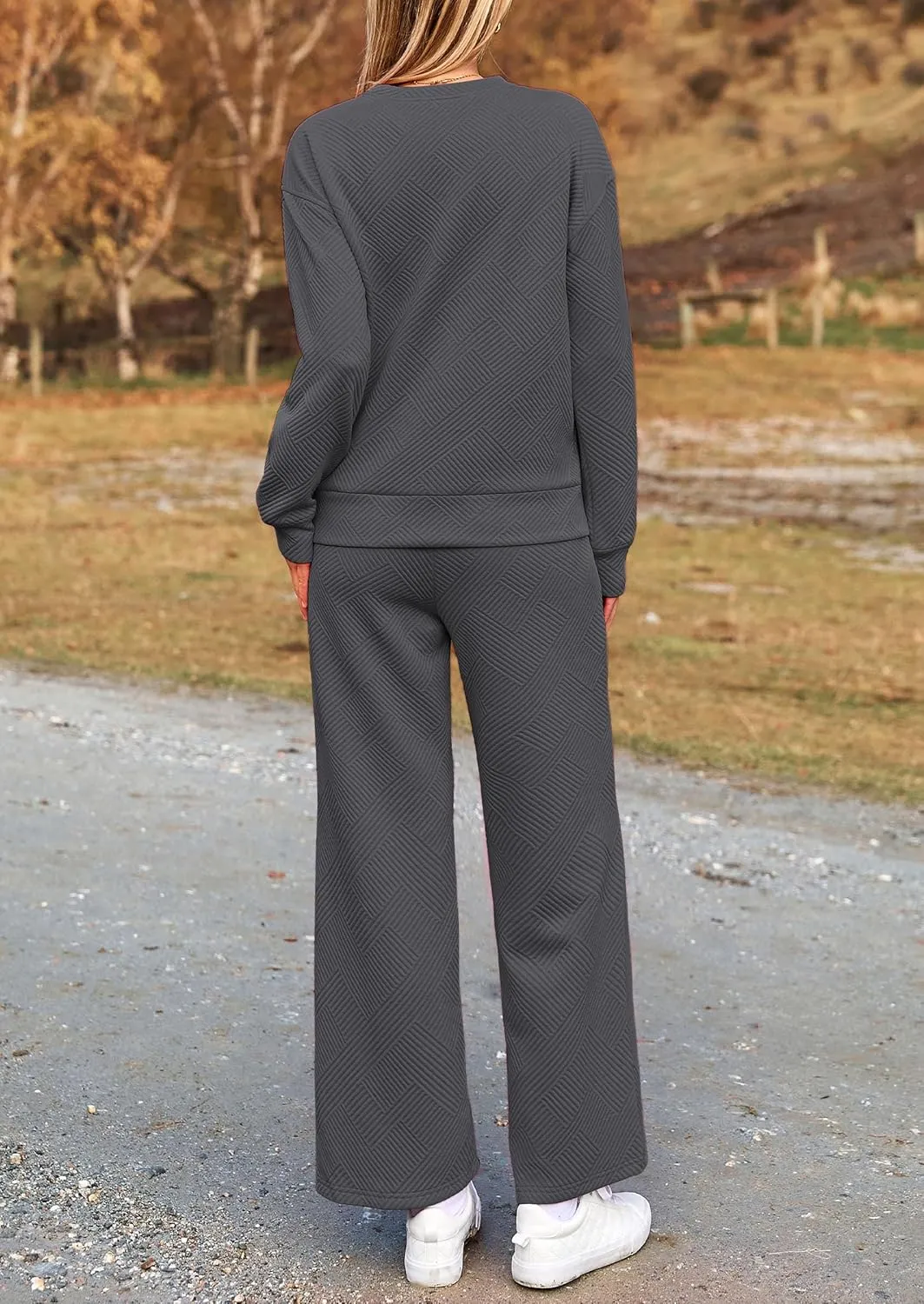 PRETTYGARDEN Women's 2 Piece Outfits Casual Long Sleeve Pullover Tops and Wide Leg Pants Knitted Lounge Sets