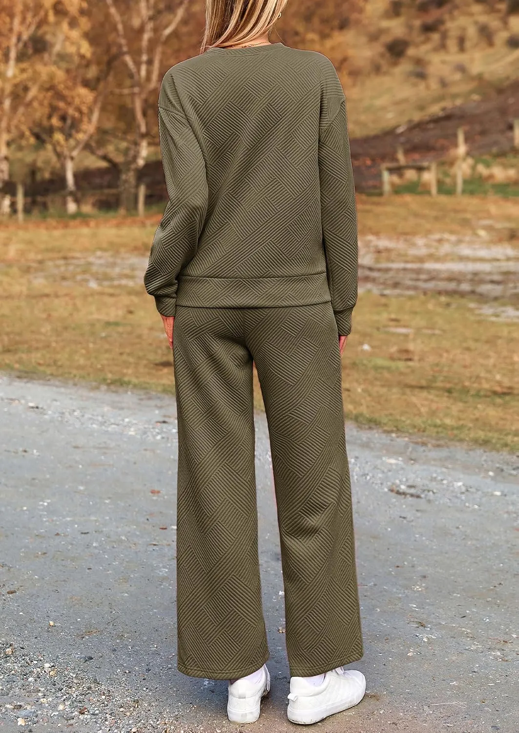 PRETTYGARDEN Women's 2 Piece Outfits Casual Long Sleeve Pullover Tops and Wide Leg Pants Knitted Lounge Sets