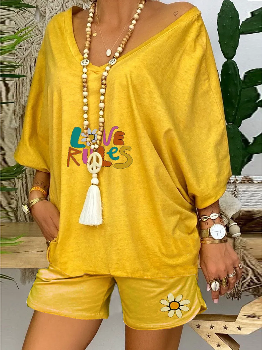Printed Short Sleeve Loose Suit