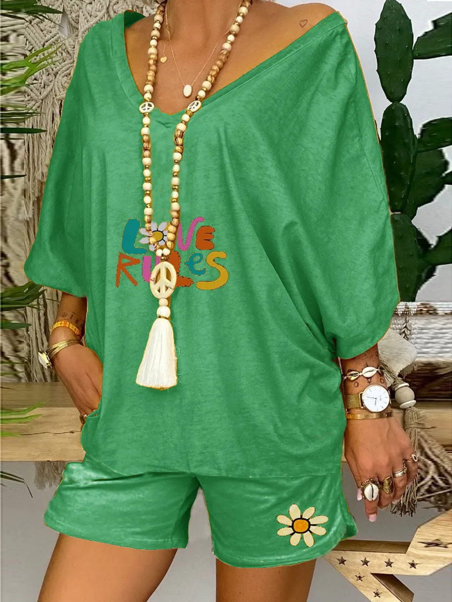 Printed Short Sleeve Loose Suit