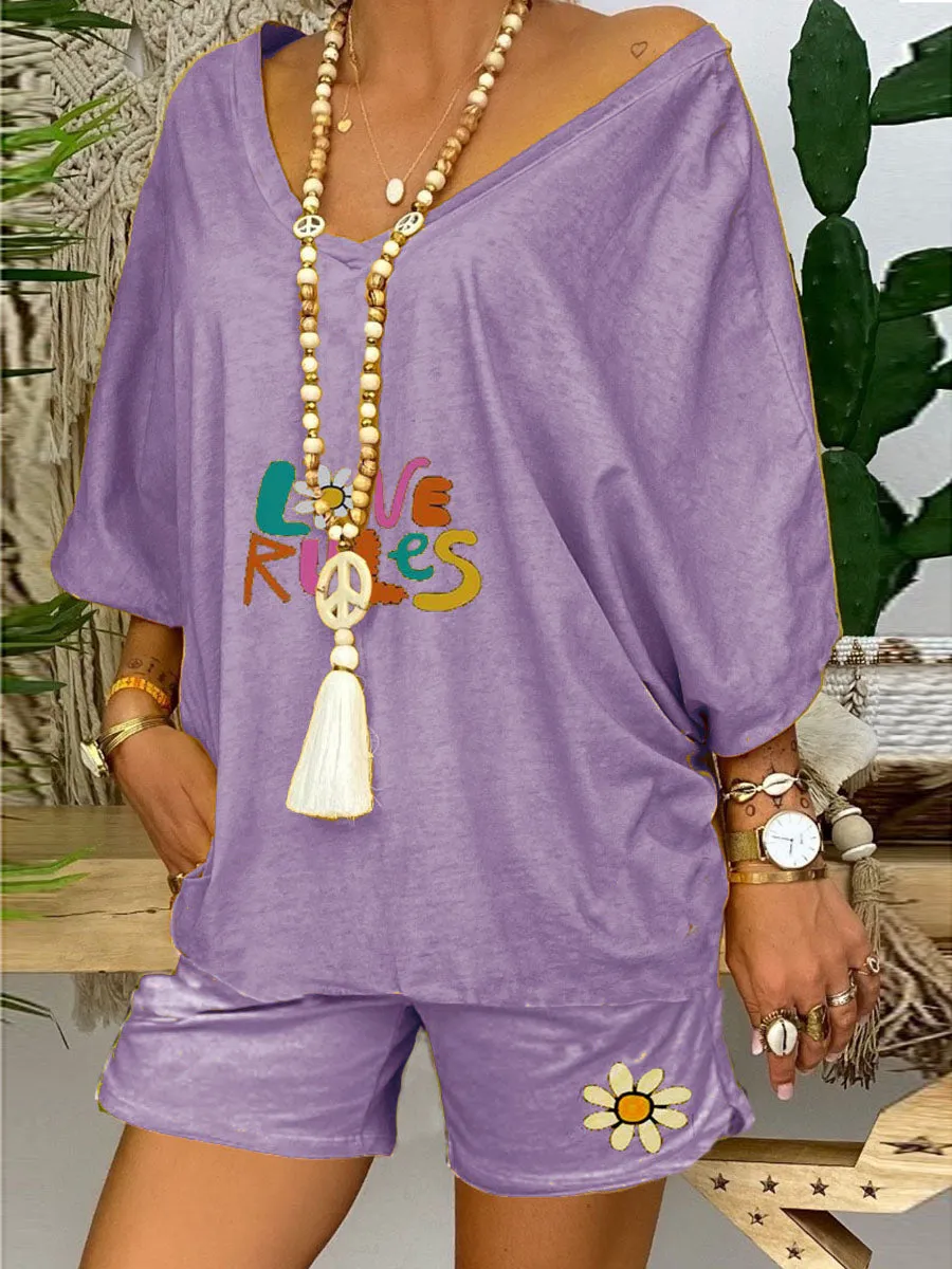 Printed Short Sleeve Loose Suit