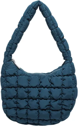 Puffer Quilted Shoulder Bag for Women Handbag Puffy Hobo Nylon Padded Tote Bag Soft Purse Lightweight