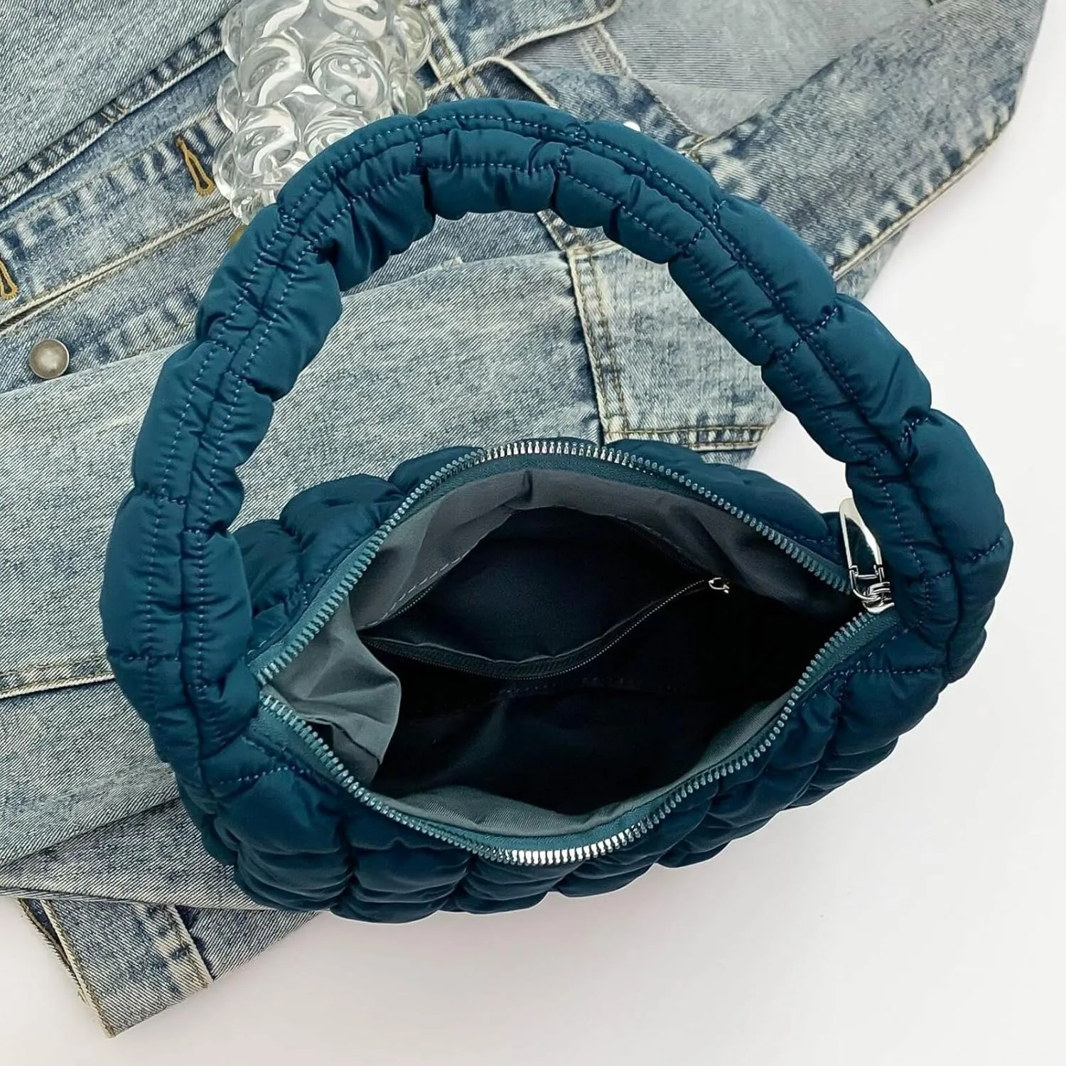 Puffer Quilted Shoulder Bag for Women Handbag Puffy Hobo Nylon Padded Tote Bag Soft Purse Lightweight