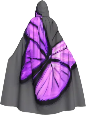 Purple Butterflies Print Halloween Hooded Cloak Hooded Cape Adult Halloween Costume Cosplay Witch Cloak with Extra Comfort