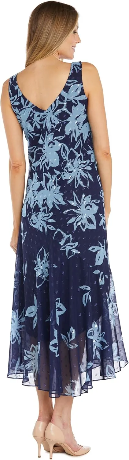R&M Richards High-Low Floral Print Chiffon Jacket Dress