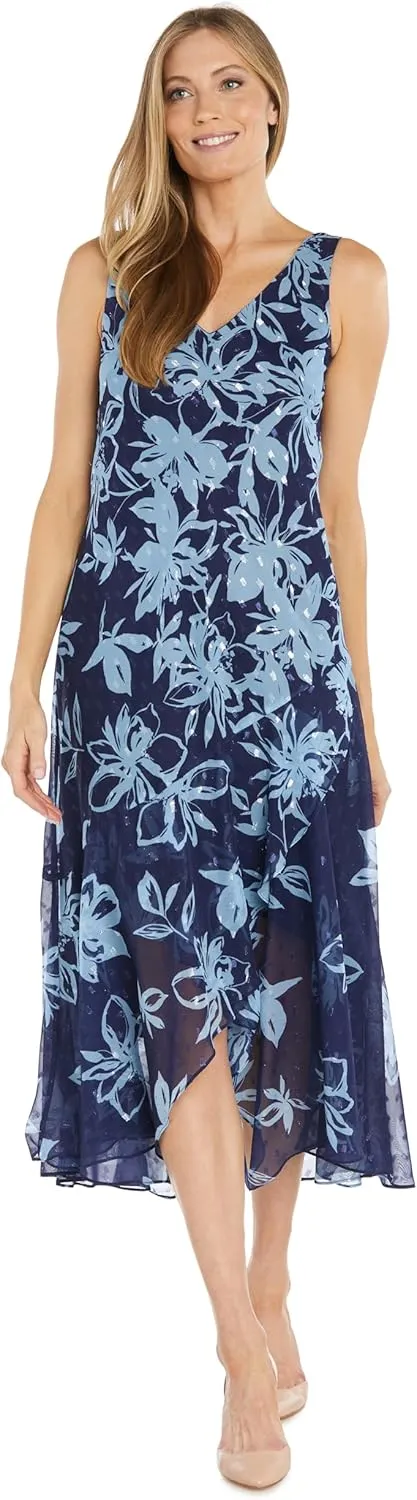 R&M Richards High-Low Floral Print Chiffon Jacket Dress