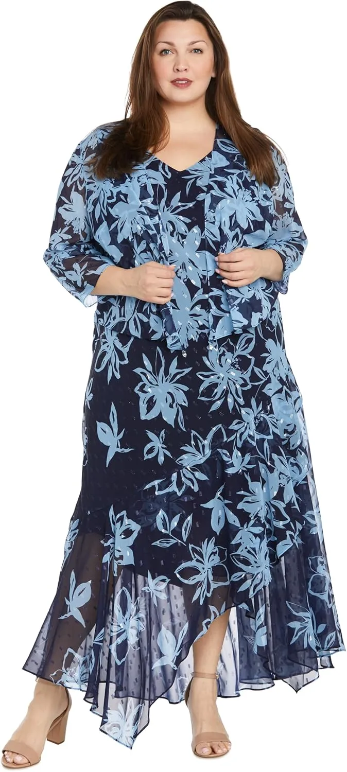 R&M Richards High-Low Floral Print Chiffon Jacket Dress