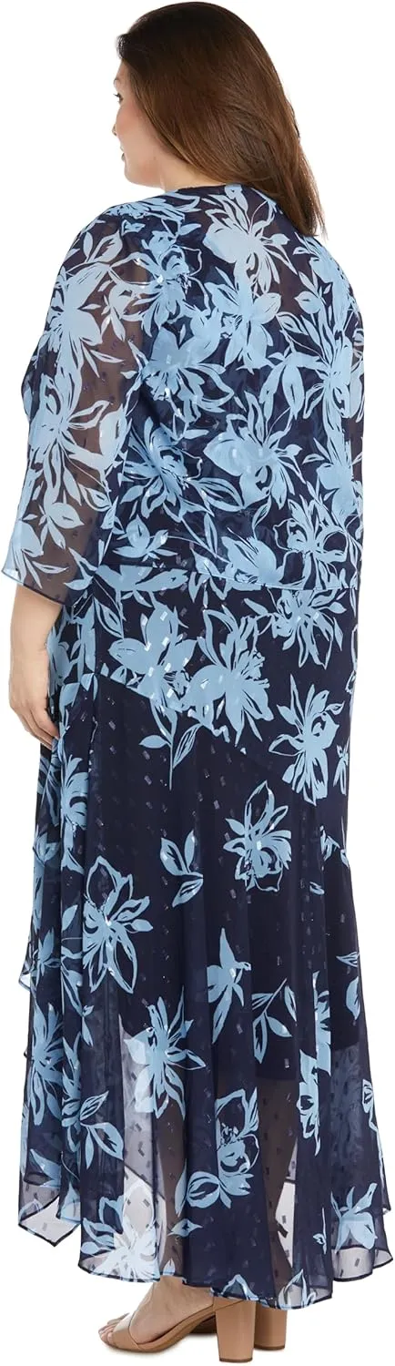 R&M Richards High-Low Floral Print Chiffon Jacket Dress