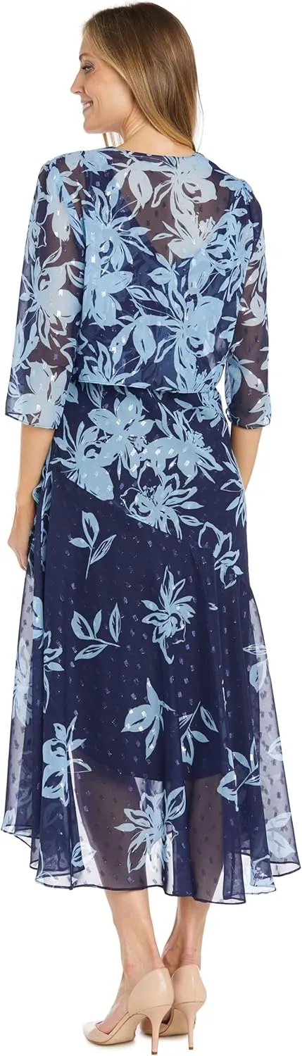 R&M Richards High-Low Floral Print Chiffon Jacket Dress