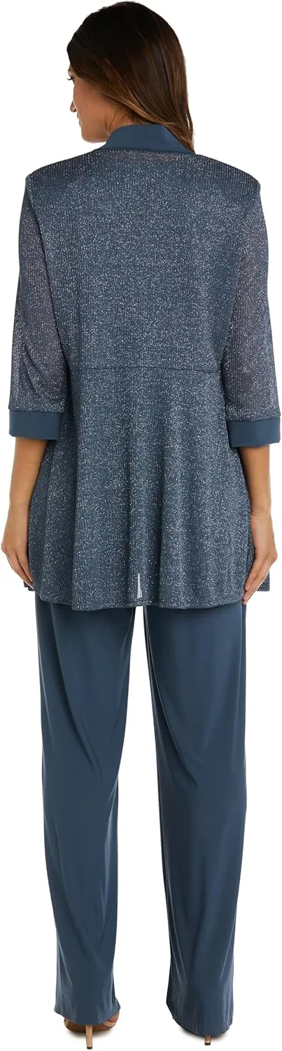 R&M Richards Women s Two-Piece Metallic & Satin Pant Set