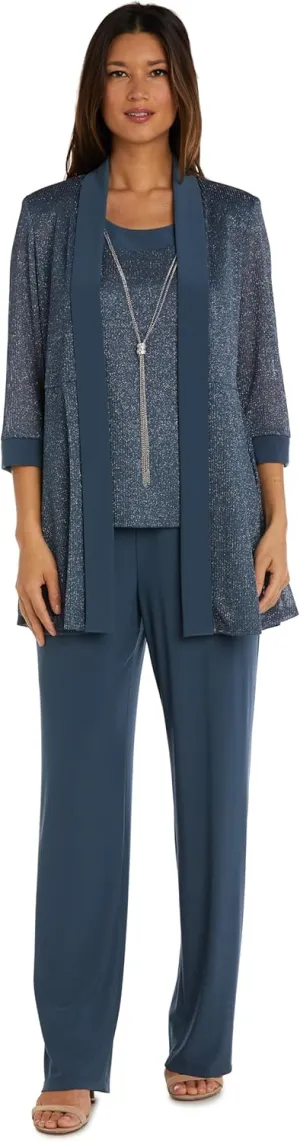 R&M Richards Women s Two-Piece Metallic & Satin Pant Set