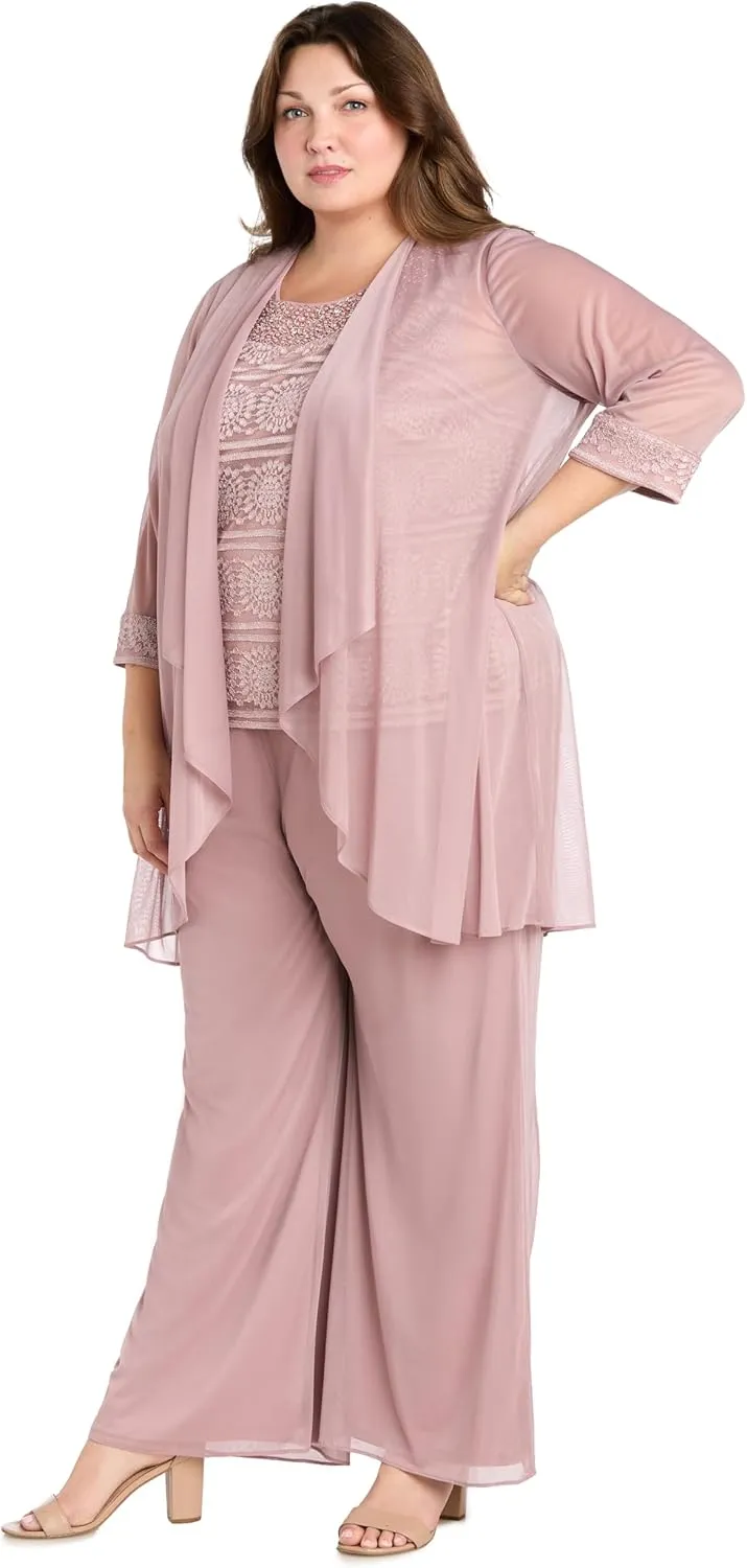 R&M Richards Women's 3PC Glitter Embroidered Pant Suit