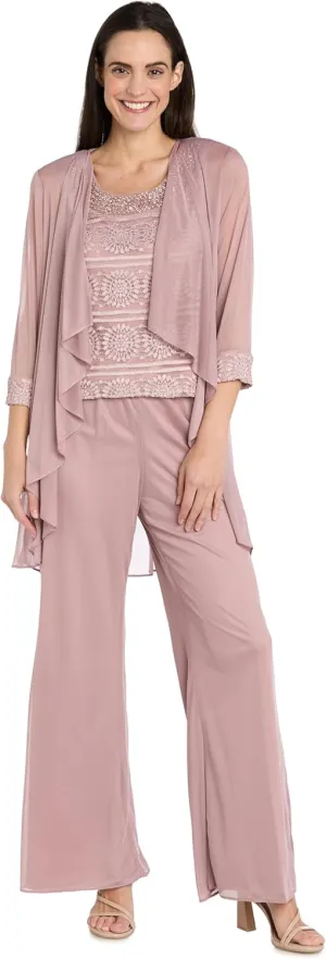 R&M Richards Women's 3PC Glitter Embroidered Pant Suit