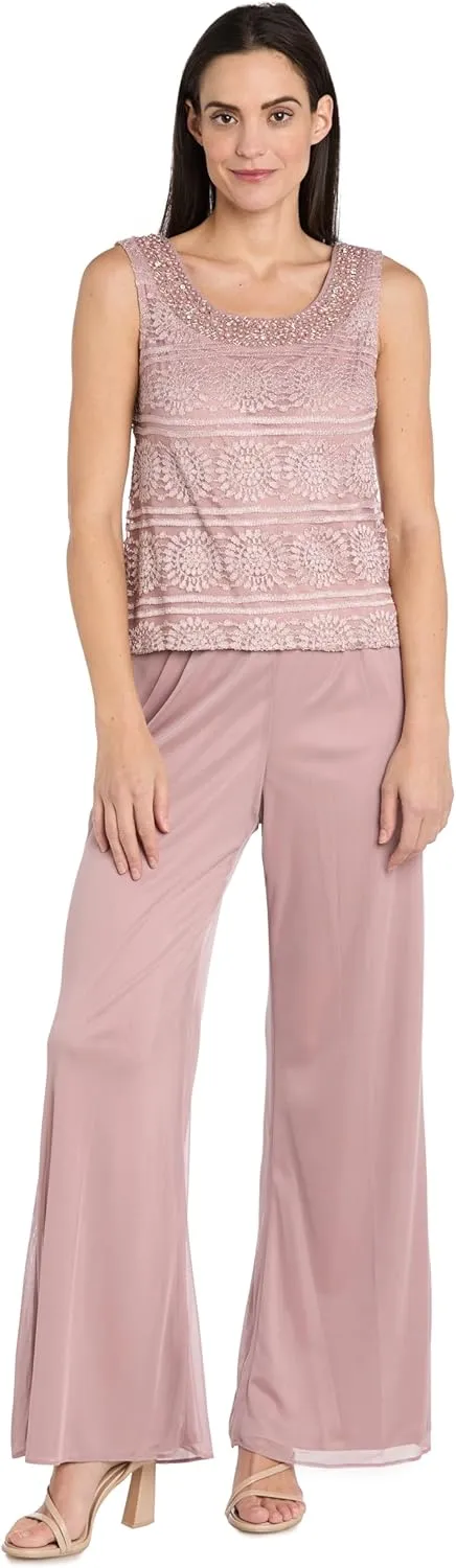 R&M Richards Women's 3PC Glitter Embroidered Pant Suit