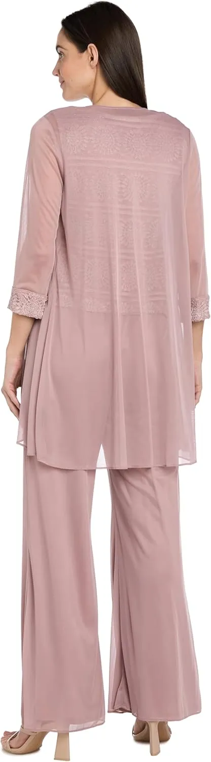 R&M Richards Women's 3PC Glitter Embroidered Pant Suit