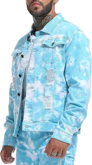 RANMCC Jean Jacket for Men Slim Fit Ripped Denim Jacket Coat