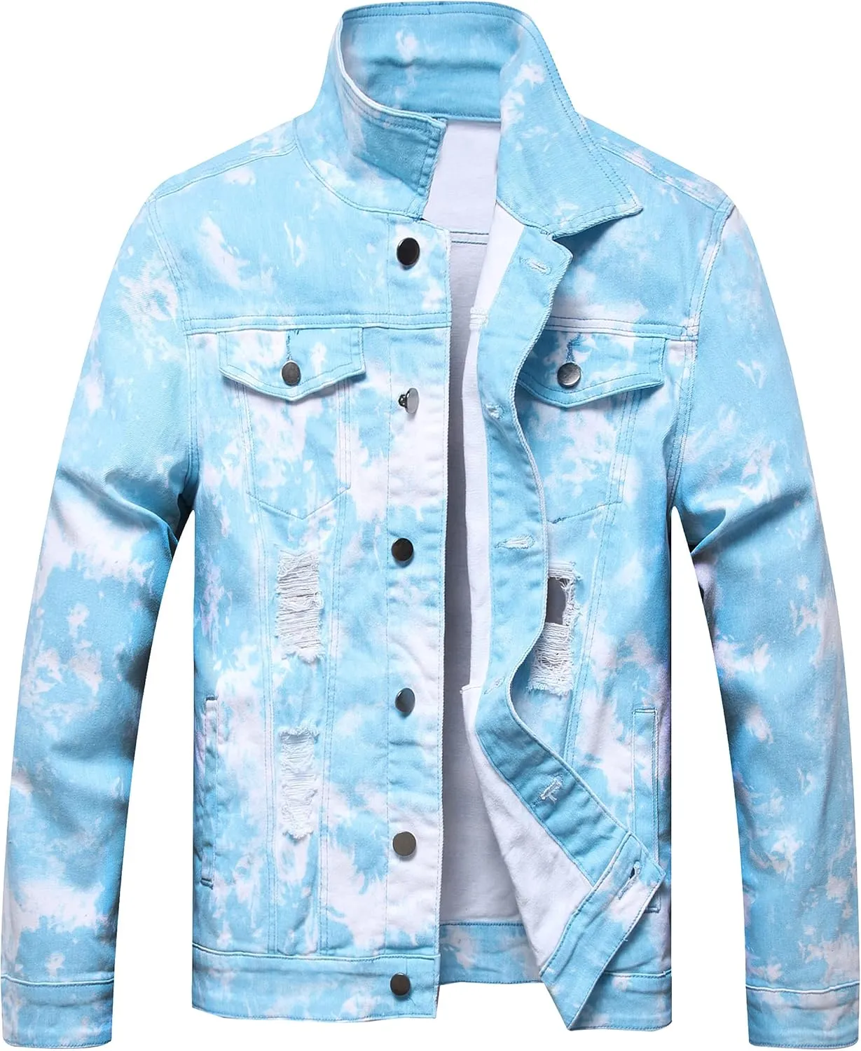 RANMCC Jean Jacket for Men Slim Fit Ripped Denim Jacket Coat