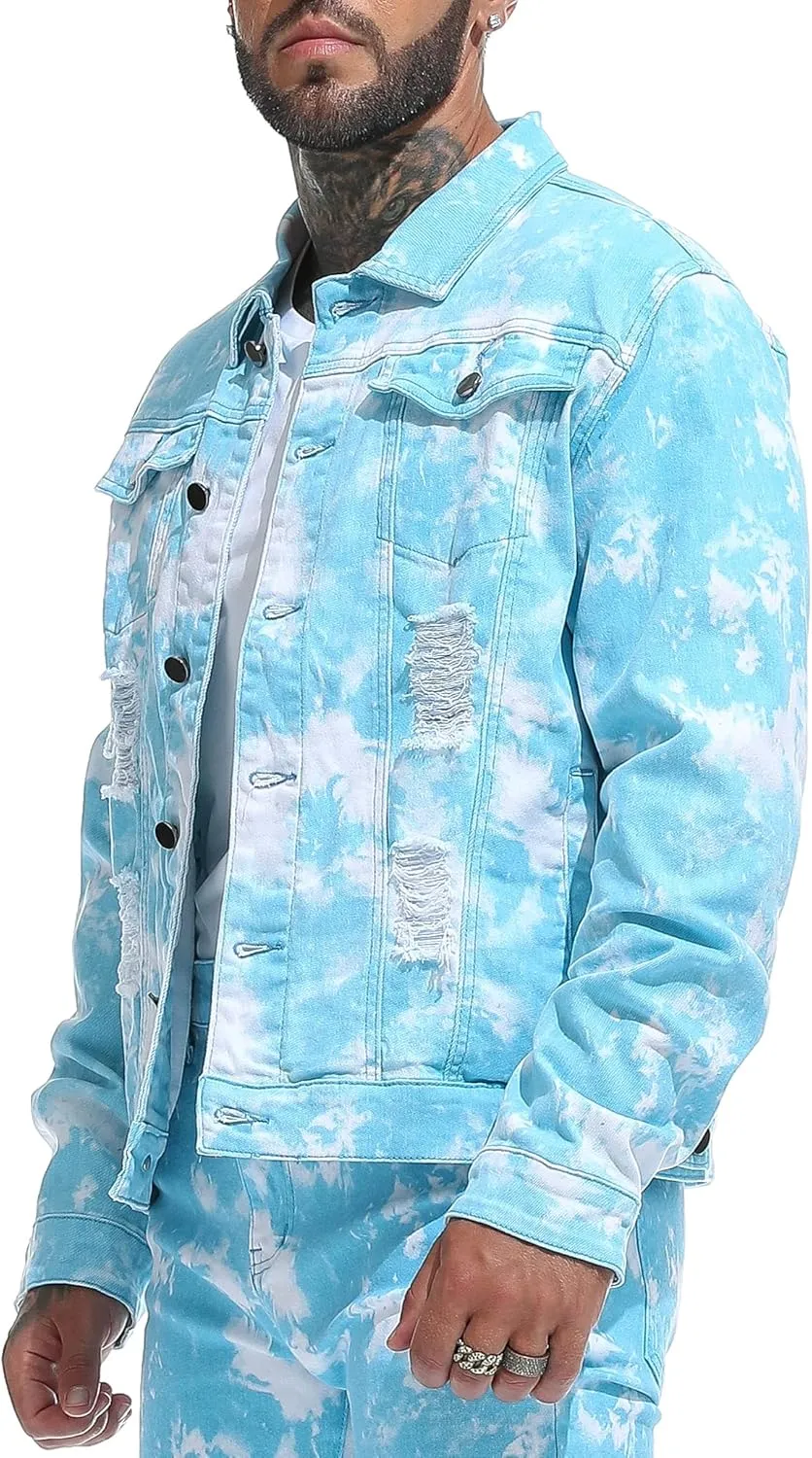 RANMCC Jean Jacket for Men Slim Fit Ripped Denim Jacket Coat