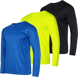 Real Essentials 3 & 5 Pack: Men's Mesh Quick Dry Athletic Long Sleeve T-Shirt UPF SPF UV Sun (Available in Big & Tall)