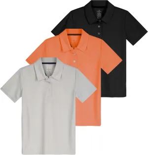 Real Essentials 3 Pack: Girls' Short Sleeve Performance Polo School Uniform(Ages 4-18)