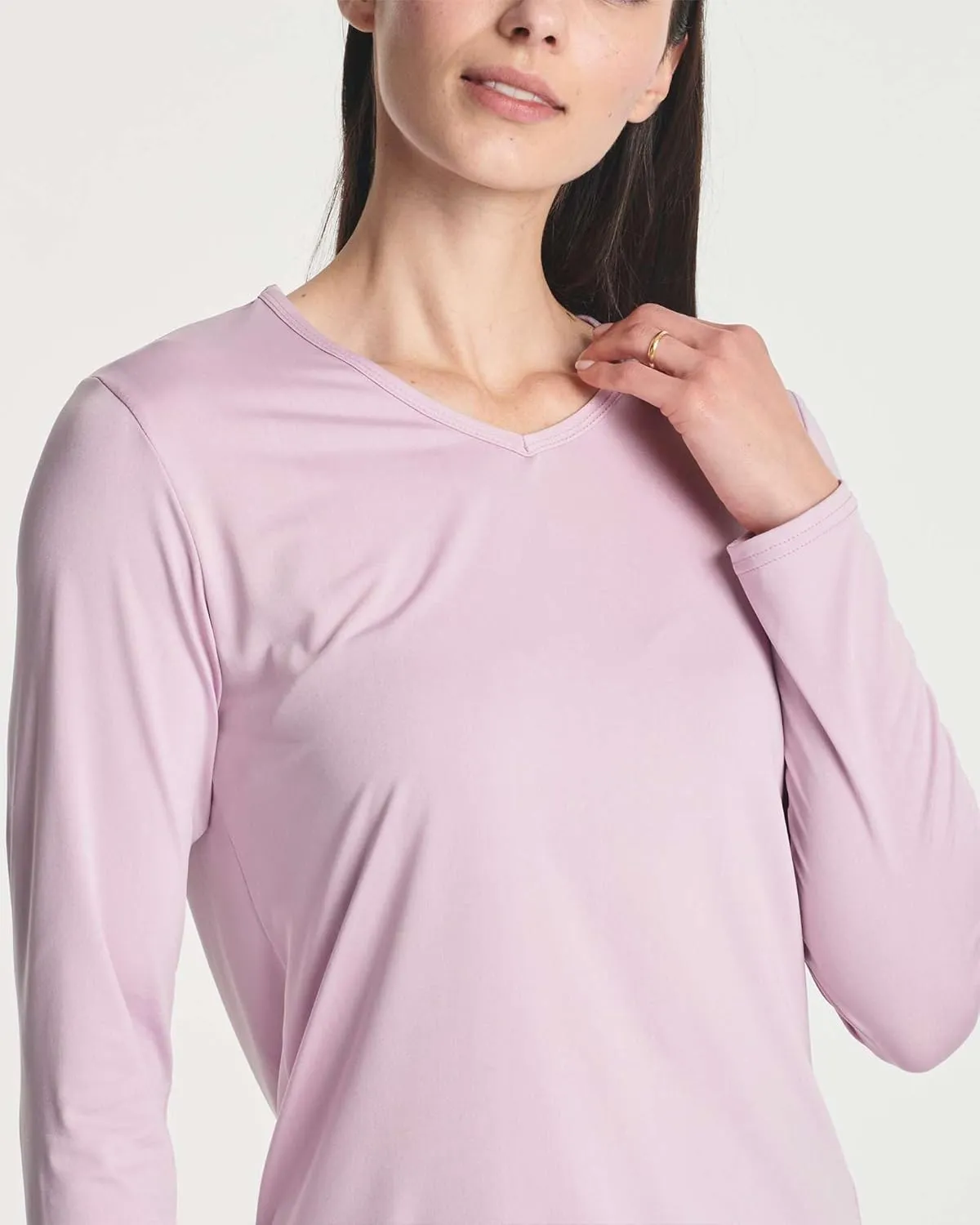 Real Essentials 4-Pack: Women's Dry-Fit Long-Sleeve V-Neck Athletic Workout Shirt (Available in Plus Size)