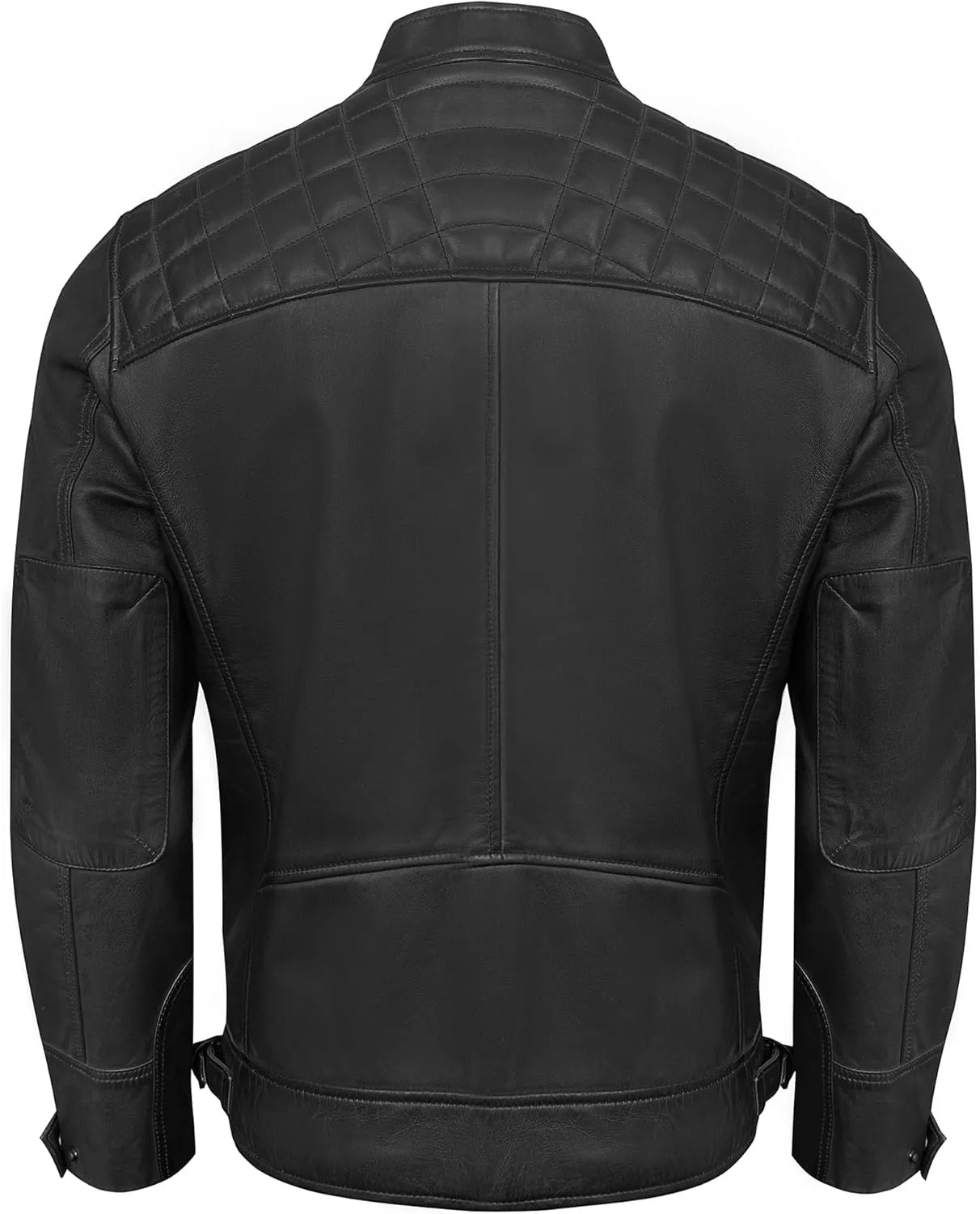 Real Lambskin Mens Leather Jackets - Quilted Biker Style Stand Collar Zip-Up Fashion Motorcycle Jacket Men