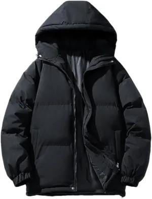 REHJJDFD Men's White Warm Cotton Padded Jacket Casual Sports Hooded Coat Solid Thick Parkas