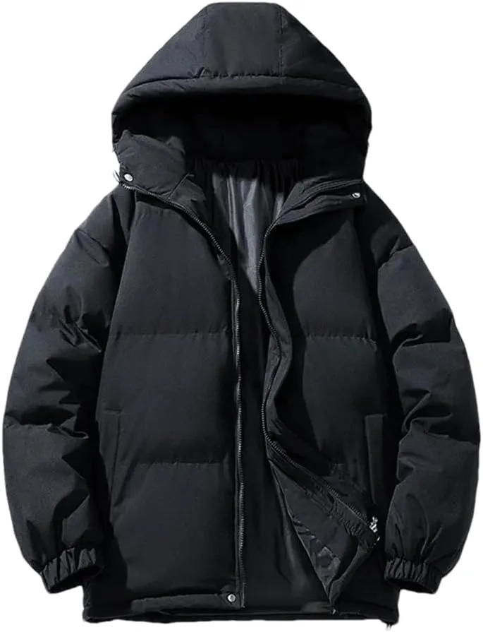 REHJJDFD Men's White Warm Cotton Padded Jacket Casual Sports Hooded Coat Solid Thick Parkas
