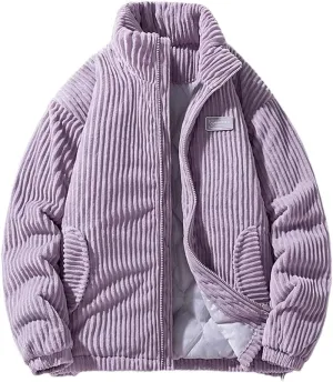 REHJJDFD Men's Winter Corduroy Parka Jacket Cotton Padded Parkas Vintage Stand Collar Windbreaker Coat