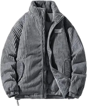 REHJJDFD Men's Winter Corduroy Parka Jacket Cotton Padded Parkas Vintage Stand Collar Windbreaker Coat