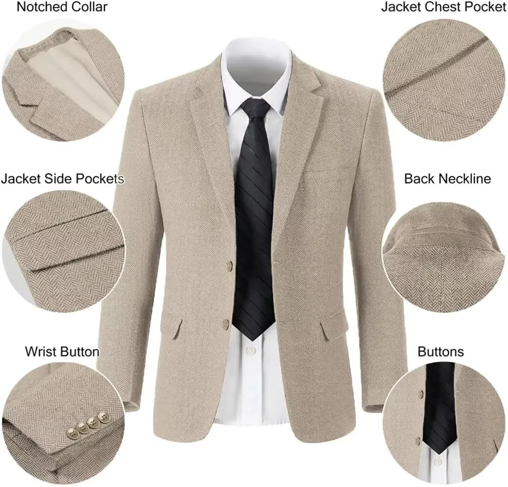 Retro Tweed Men's Suit Jackets Herringbone Slim Fit Sport Coats Blazer Prom Business Casual Men Tux Jacket Wedding Blazers