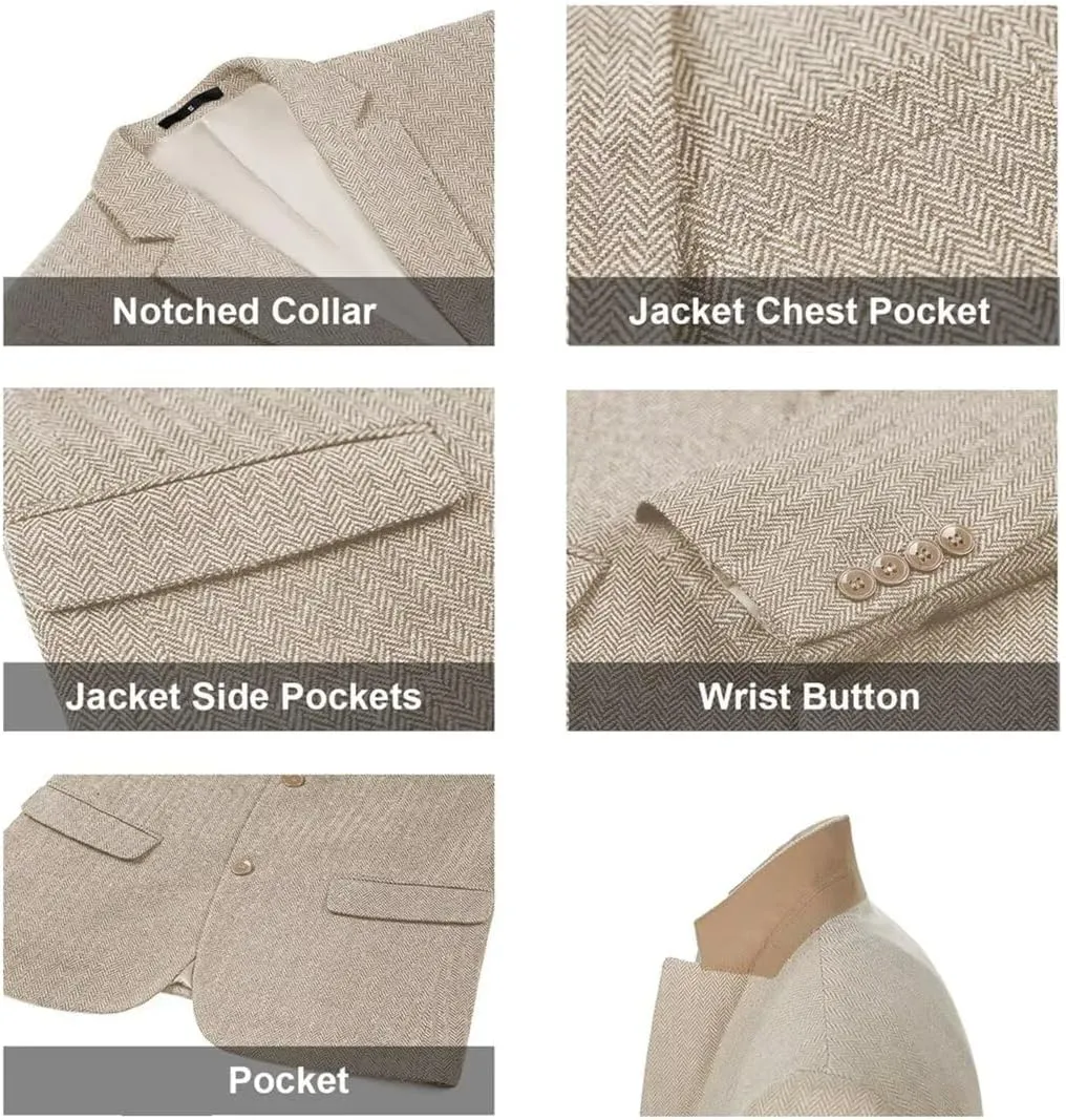 Retro Tweed Men's Suit Jackets Herringbone Slim Fit Sport Coats Blazer Prom Business Casual Men Tux Jacket Wedding Blazers