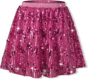 Rolanko Girls Sequin Skirt Elastic Waist Glitter Sparkly Skort with Lining Twirling Shiny Skirts for Kids Dance Party 5-12Y