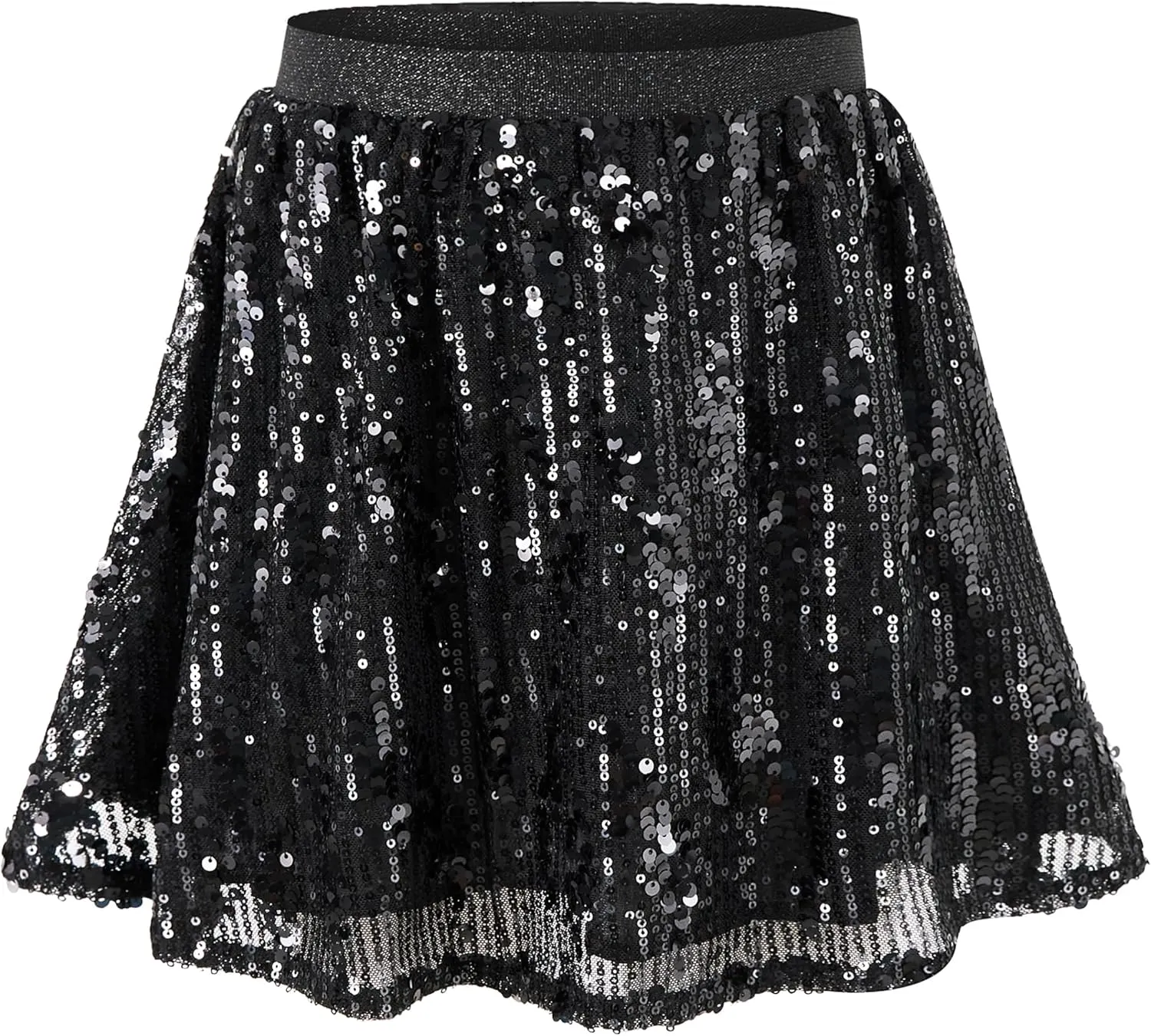 Rolanko Girls Sequin Skirt Elastic Waist Glitter Sparkly Skort with Lining Twirling Shiny Skirts for Kids Dance Party 5-12Y