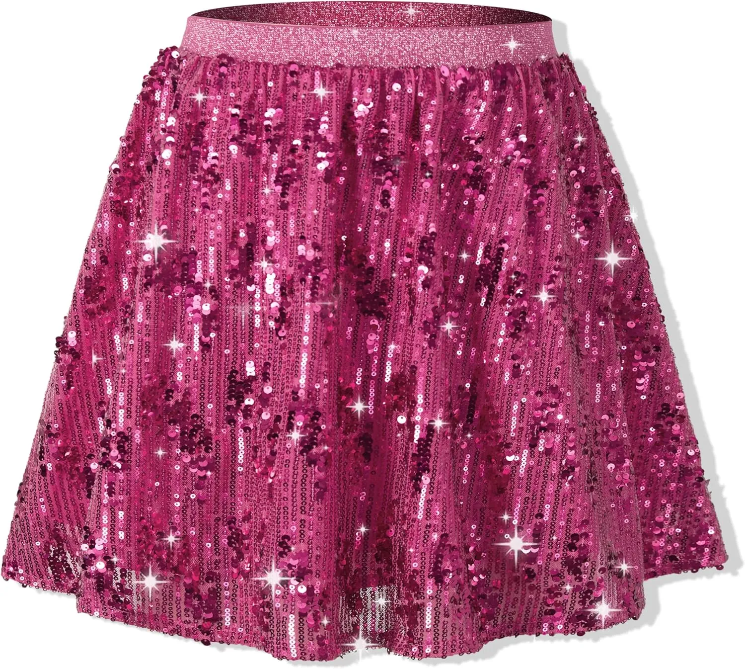 Rolanko Girls Sequin Skirt Elastic Waist Glitter Sparkly Skort with Lining Twirling Shiny Skirts for Kids Dance Party 5-12Y