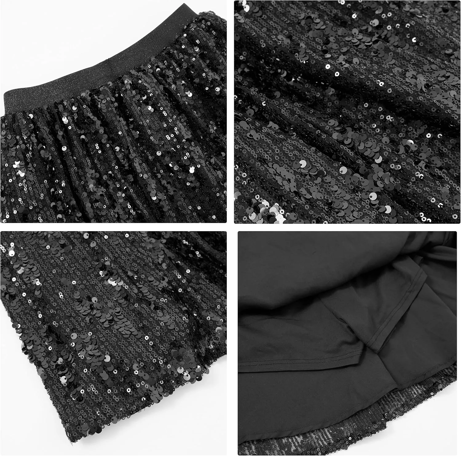 Rolanko Girls Sequin Skirt Elastic Waist Glitter Sparkly Skort with Lining Twirling Shiny Skirts for Kids Dance Party 5-12Y