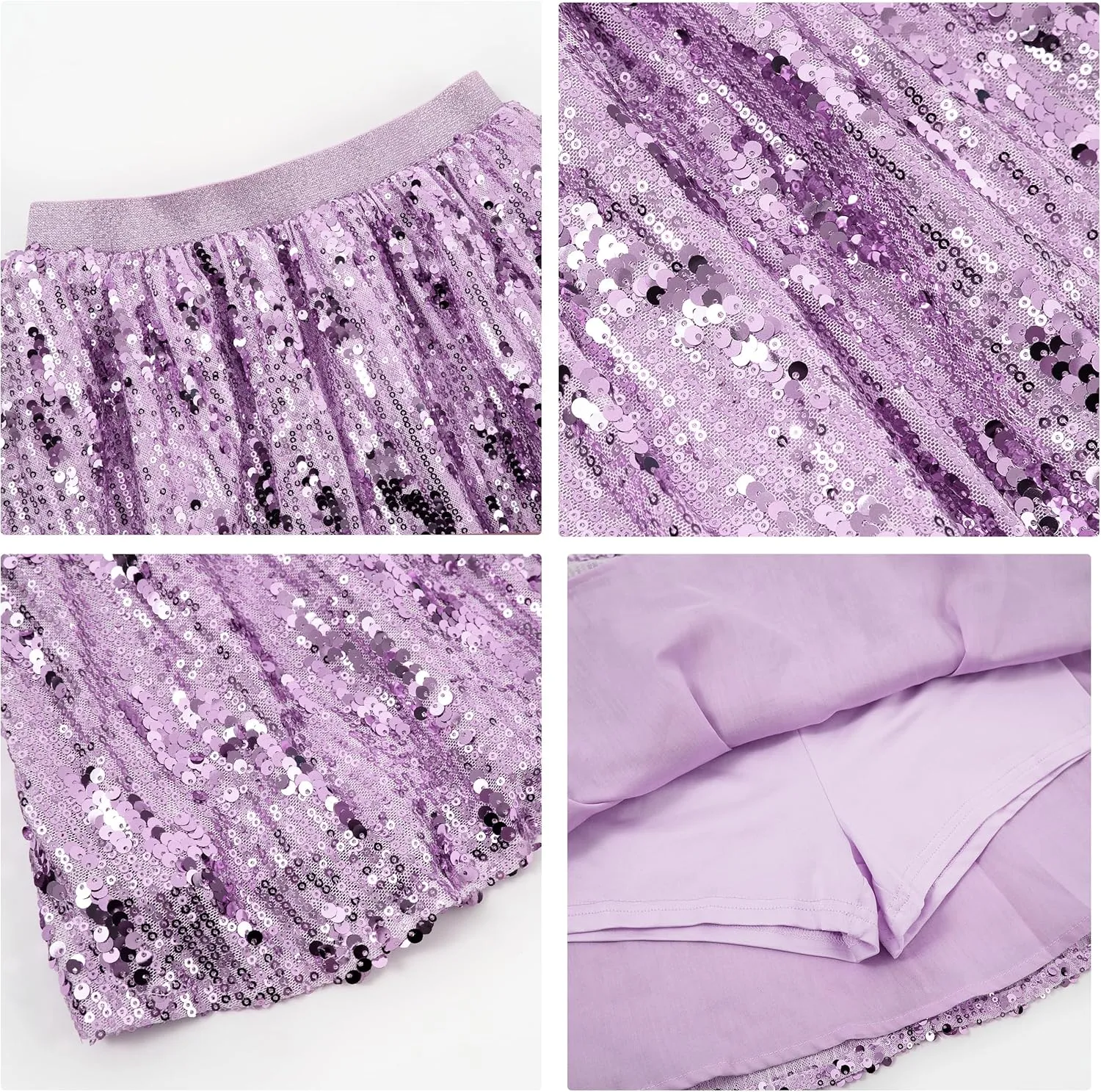 Rolanko Girls Sequin Skirt Elastic Waist Glitter Sparkly Skort with Lining Twirling Shiny Skirts for Kids Dance Party 5-12Y