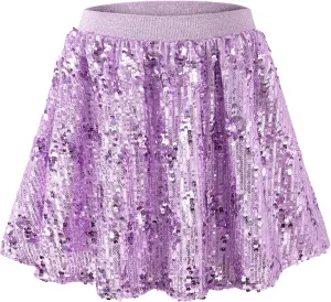 Rolanko Girls Sequin Skirt Elastic Waist Glitter Sparkly Skort with Lining Twirling Shiny Skirts for Kids Dance Party 5-12Y