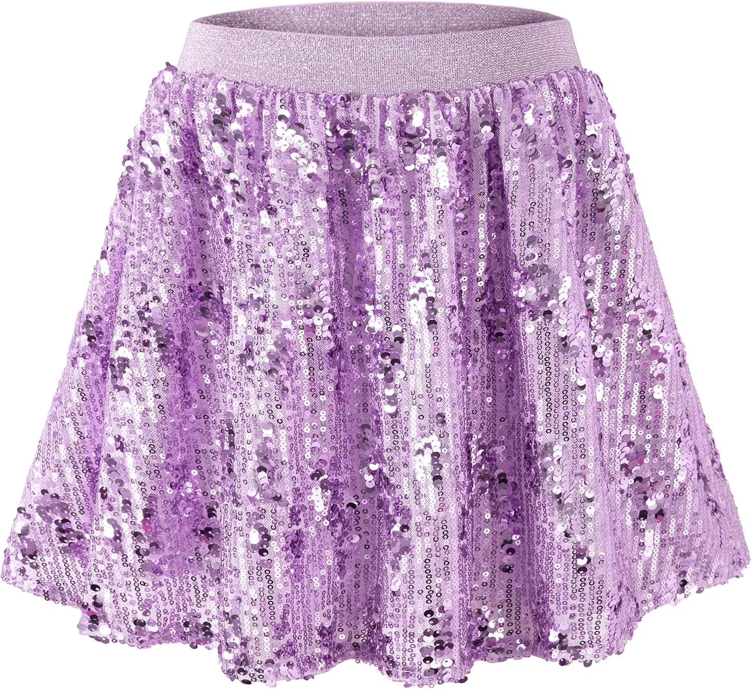 Rolanko Girls Sequin Skirt Elastic Waist Glitter Sparkly Skort with Lining Twirling Shiny Skirts for Kids Dance Party 5-12Y