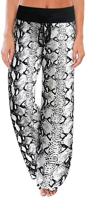 ROSA JUNIO Comfy Pajama Pants for Women Casual Drawstring Floral Palazzo Lounge Pants Stretch Wide Leg Bottoms