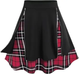Rosegal Women's Plus Size Gothic Mini Skirt Plaid Zipper Mini A Line Skirt Blue