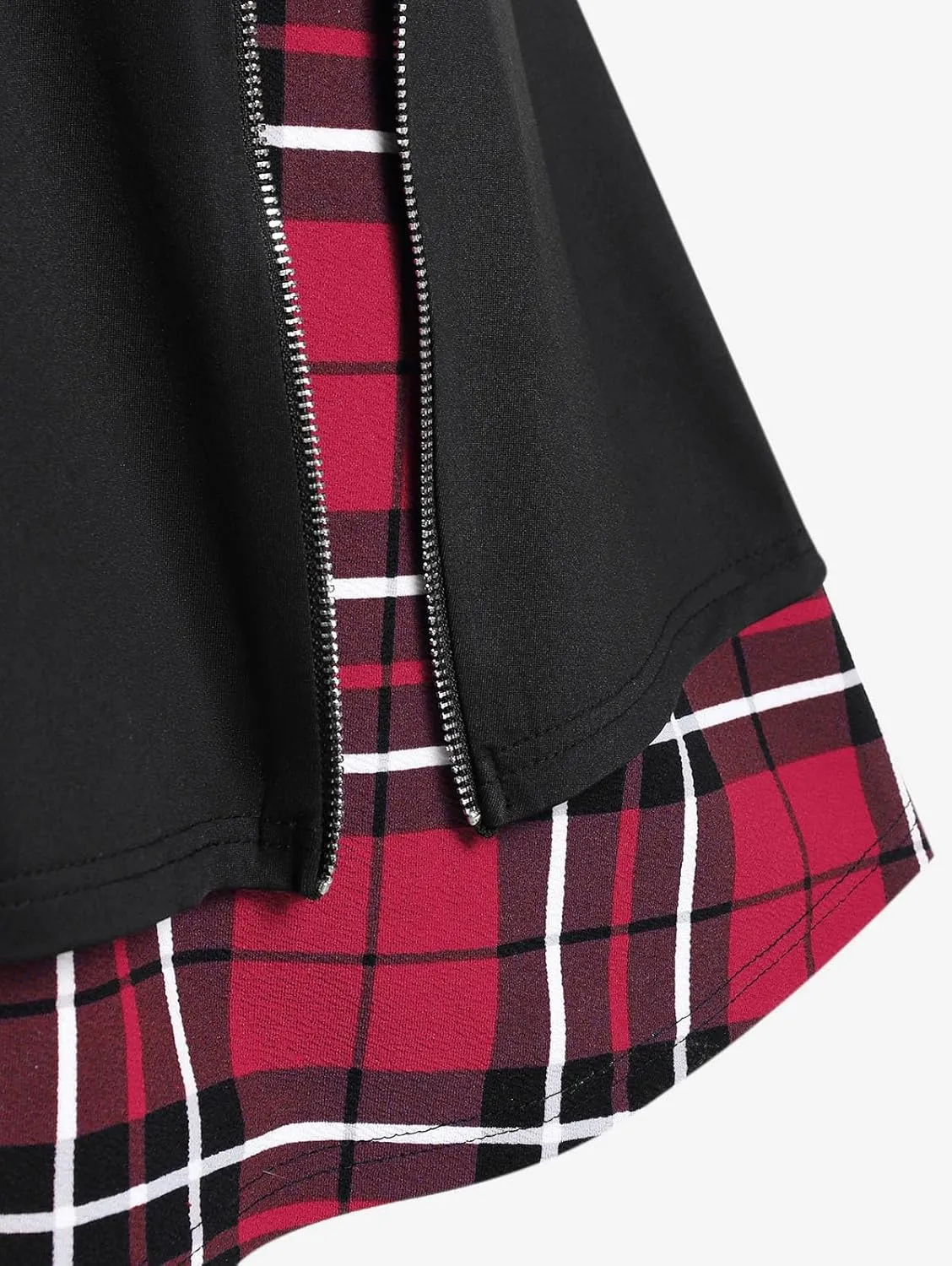 Rosegal Women's Plus Size Gothic Mini Skirt Plaid Zipper Mini A Line Skirt Blue