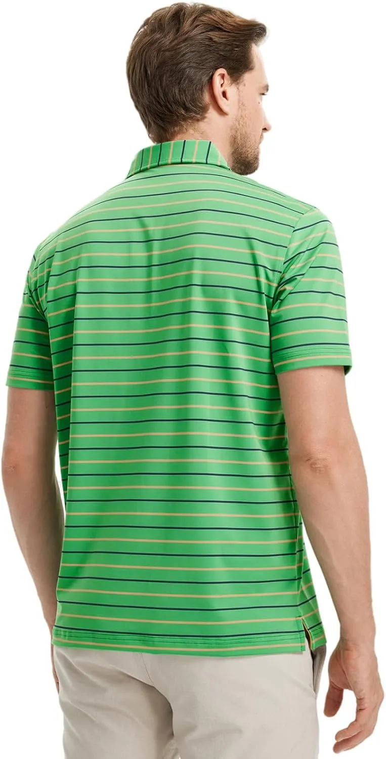 Rouen Mens Golf Shirt Moisture Wicking Dry Fit Performance Stripe Casual Collared Short Sleeve Golf Polo Shirts for Men